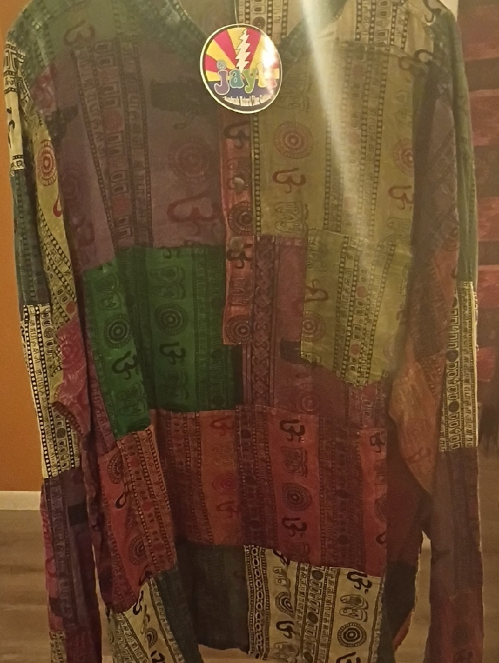 Jayli Button Down Om Scared Symbol 100% Cotton Shirt Imported From Nepal